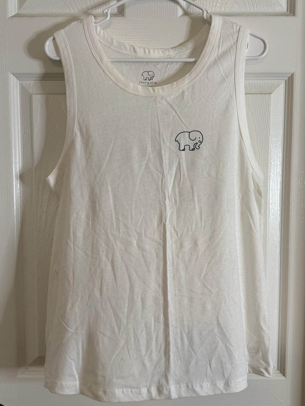 ivory ella White Tank with Small Elephant Logo